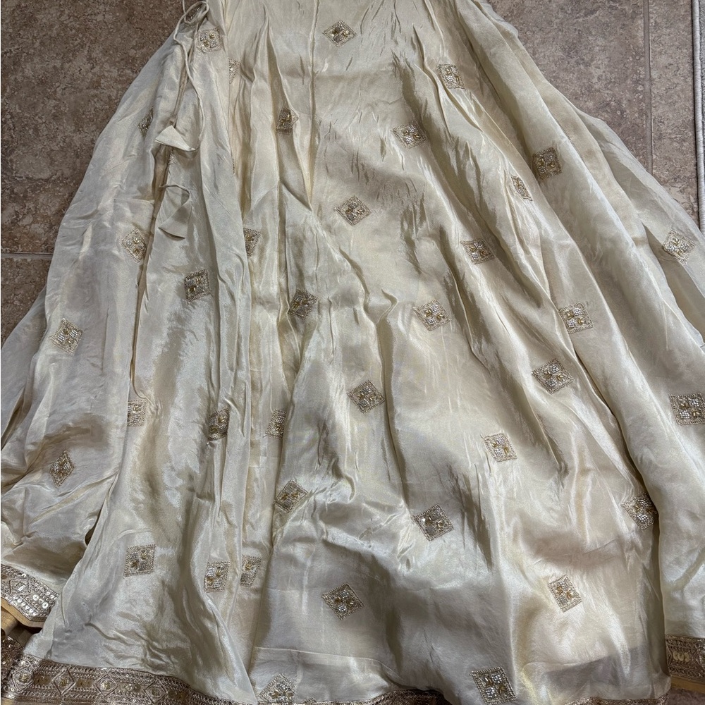 Elegant Cream and Gold Embroidered lengha skirt